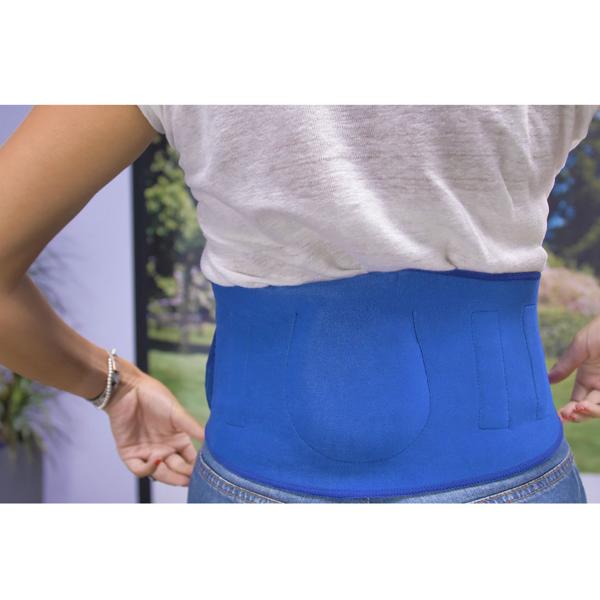 Rückengürtel mit Stützkissen - Wärme & Stütze für Lendenbereich & Wirbelsäule - Unauffällig tragbar - Blau - 117x13-14cm - Mit Magneten - Klettverschluss