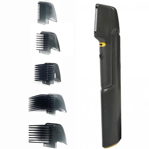 Haarschneider mit ausziehbarem Griff - präziser Barttrimmer, 5 Aufsätze, LED-Leuchte, kabelloser Batteriebetrieb - ideal für unterwegs & Camping