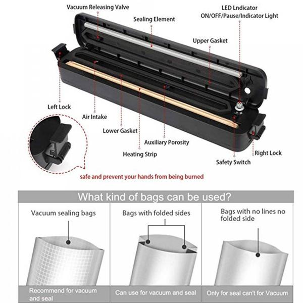 Kompakter One Touch Vakuumversiegler (34,5x6,5x4cm, schwarz): Einfach Lebensmittel vakuumieren & frischhalten - ideal für jede Küche