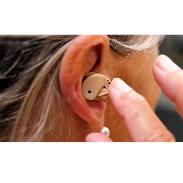 2er-Set Mini-Hörverstärker – Diskret, einfach bedienbar für Theater & Kino – Verstärkt Sprache & Umgebungsgeräusche – Inkl. 7 Batterien, 3 Ohrstöpsel