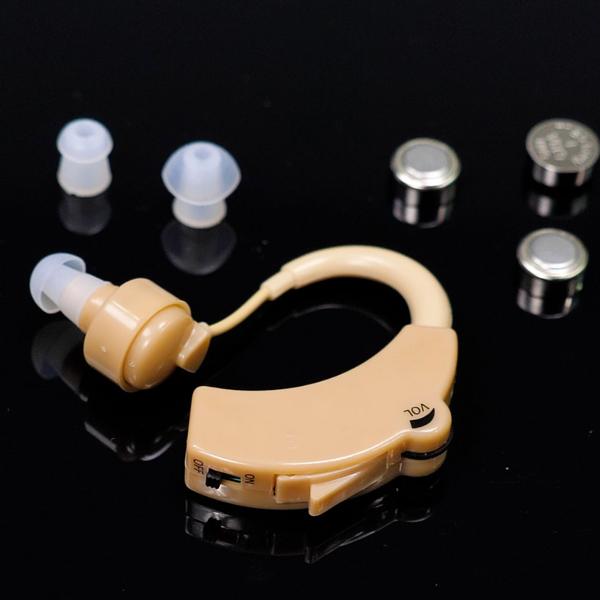 2er-Set Hörverstärker mit Bügel - Mini-Hörgerät für Gespräche & Alltagsgeräusche - klare Klangqualität, inkl. 3 Ohrstöpsel & 3 Batterien AG13 (6,5x5x1cm)