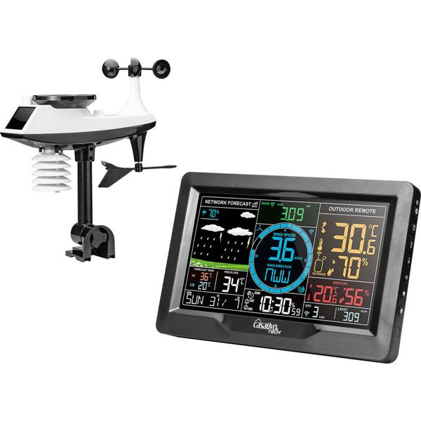 Premium WLAN Wetterstation m. XL-Farbdisplay, Aussensensor, App-Daten, Messung von Temperatur, Regenmenge, Windgeschwindigkeit u. Richtung, Luftdruck