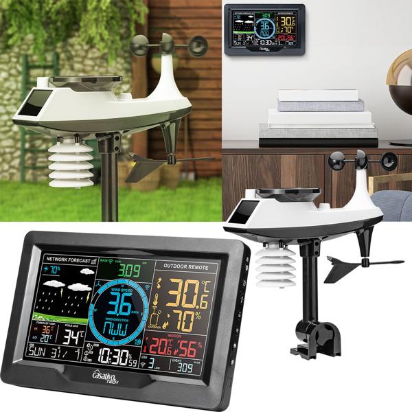 Premium WLAN Wetterstation m. XL-Farbdisplay, Aussensensor, App-Daten, Messung von Temperatur, Regenmenge, Windgeschwindigkeit u. Richtung, Luftdruck