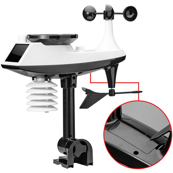 Premium WLAN Wetterstation m. XL-Farbdisplay, Aussensensor, App-Daten, Messung von Temperatur, Regenmenge, Windgeschwindigkeit u. Richtung, Luftdruck