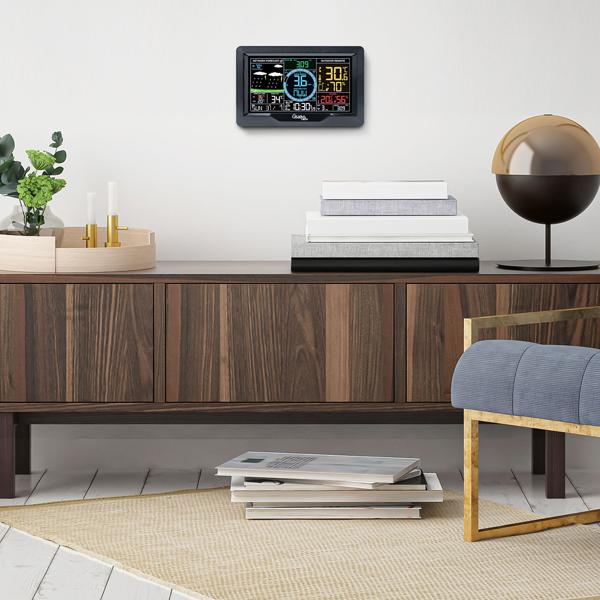 Premium WLAN Wetterstation m. XL-Farbdisplay, Aussensensor, App-Daten, Messung von Temperatur, Regenmenge, Windgeschwindigkeit u. Richtung, Luftdruck