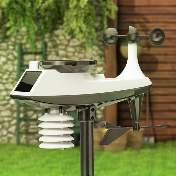 Premium WLAN Wetterstation m. XL-Farbdisplay, Aussensensor, App-Daten, Messung von Temperatur, Regenmenge, Windgeschwindigkeit u. Richtung, Luftdruck