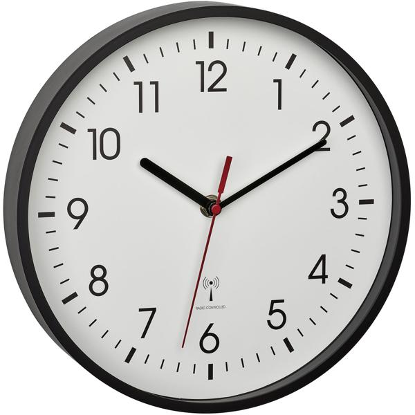 Klassische Funk-Wanduhr, Ø 24,5cm, weiss-schwarz – Analoge Wanduhr mit präzisem Funkwerk, zeitloses Design, gut ablesbar