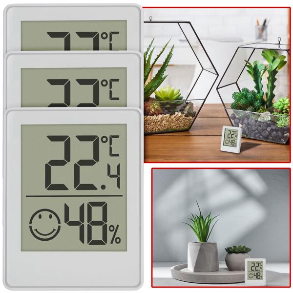 Digitales Thermo-Hygrometer 3er-Set - Präzise Temperatur- & Feuchtigkeitsüberwachung, gesundes Raumklima - (-20 bis +60°C) - (10-99% rH) - (CR2032) - 4,5x1,2x5,8cm
