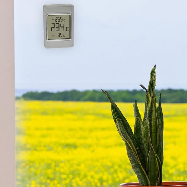 Digitales Aussenthermometer für Fensterscheibe - Präzise Aussen-Temperaturwerte, höchste Tiefstwerte - Kabellose Montage, wetterfest, 9x6.6 cm