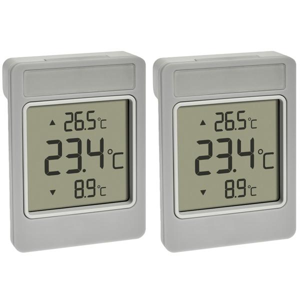 Digitales Aussenthermometer 2er-Set - Wetterfest & kabellos für Fensterscheibe - Grosses Display, Tageshöchst-/Tiefstwerte, -25 bis +70 °C, 9x6.6 cm