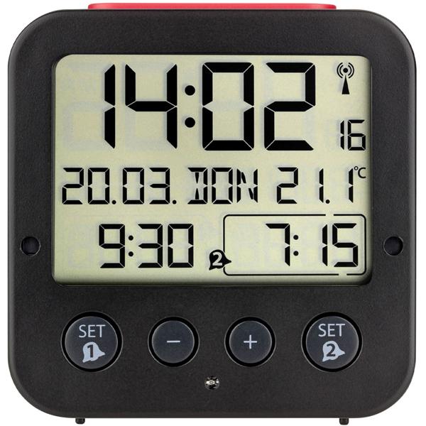 Präziser Digitaler Funkwecker (schwarz) mit Thermometer, Datum & 2 Weckzeiten – Zuverlässige Zeitmessung & umfassende Informationen auf einen Blick