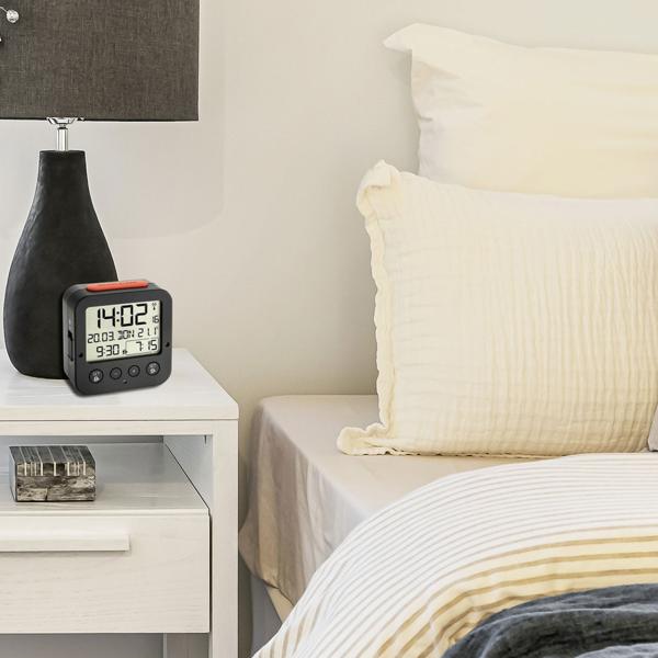 Präziser Digitaler Funkwecker (schwarz) mit Thermometer, Datum & 2 Weckzeiten – Zuverlässige Zeitmessung & umfassende Informationen auf einen Blick