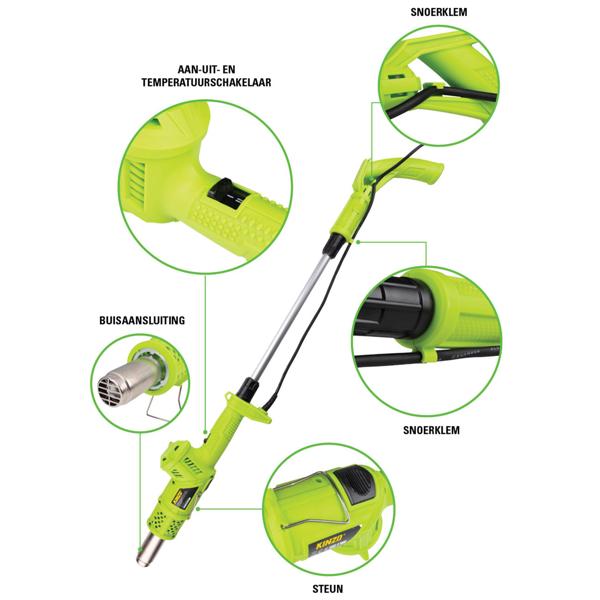3in1 Unkrautvernichter, 2000W, Grün, Grillanzünder & Heissluftpistole – Multifunktionales Heissluftgerät bis 360°C mit diversen Aufsätzen
