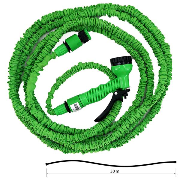 Flexibler, dehnbarer Gartenschlauch 10-30 m mit hochwertigem Sprühkopf – grün, knickfrei, platzsparend, langlebig & perfekt für die Bewässerung