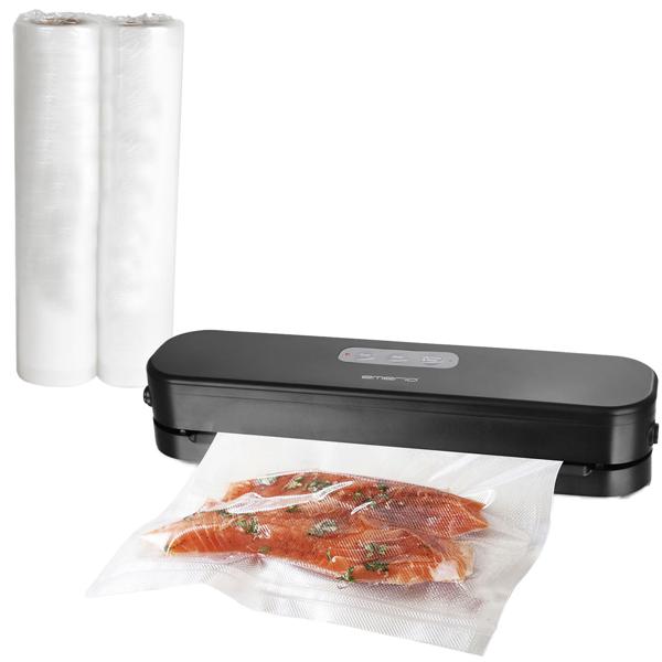 Kraftvolles Vakuumiergerät mit 95W für luftdichtes Versiegeln von Lebensmitteln, inkl. 2 Folienrollen (20 cm), kompakt, einfach & effizient