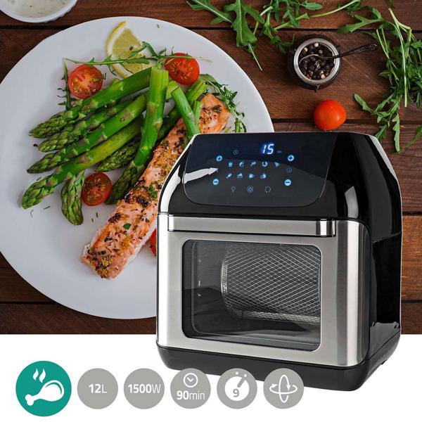 9-in-1 Air Fryer, 12L Heissluftfritteuse, Frittieren, Trocknen, Ofen mit Drehgrill. Touch-Display, 9 Programme, Timer, Backen, Gratinieren. Vielseitiges Küchenwunder