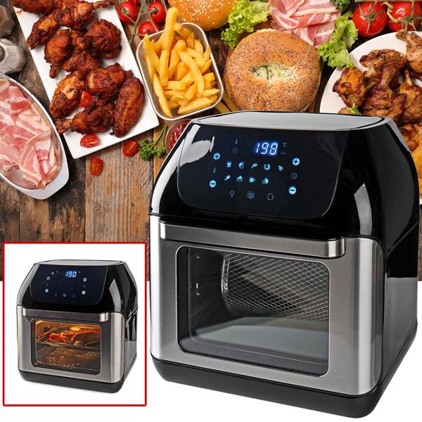 9-in-1 Air Fryer, 12L Heissluftfritteuse, Frittieren, Trocknen, Ofen mit Drehgrill. Touch-Display, 9 Programme, Timer, Backen, Gratinieren. Vielseitiges Küchenwunder