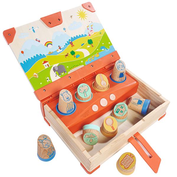 Interaktives LiLUMi Hörbuch mit Holzfiguren: 108 Geschichten, bunt – Fördert Fantasie & Lernen, ideales Spielzeug zum Hören & Mitspielen