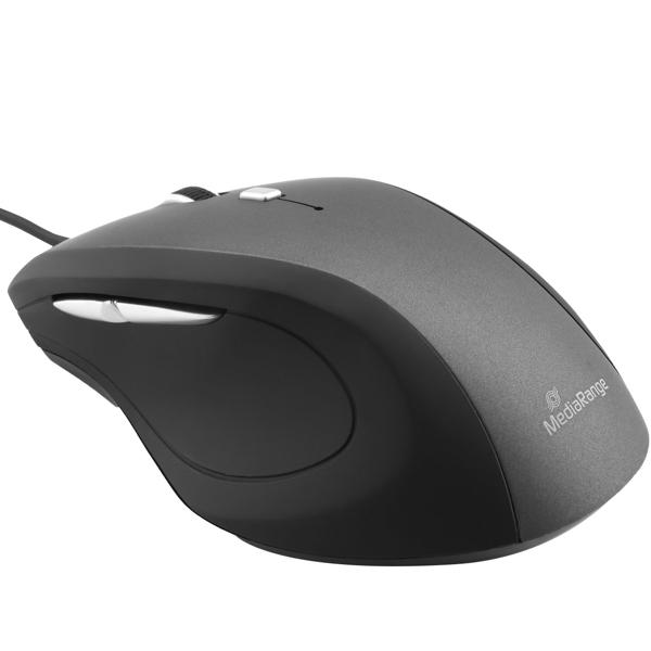 Optische 5-Tasten-Maus - Ergonomisch für Büro & Gaming - USB-Anschluss, Plug & Play, Windows, Linux, macOS kompatibel - Langlebig, schwarz/grau
