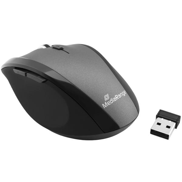 Kabellose 5-Tasten-Maus - Optischer Sensor, schwarz/grau - Für Windows, MacOS, Linux - 1000-1600 dpi, USB 2.0 Empfänger, 10m Reichweite