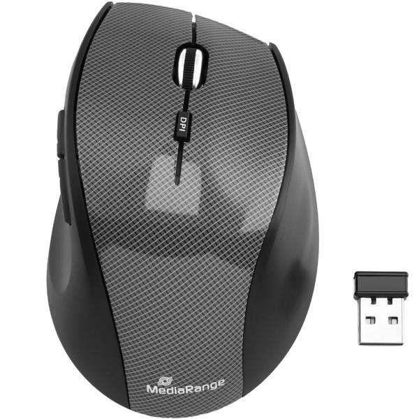 Kabellose 5-Tasten-Maus Carbon-Optik - Optischer Sensor 1000-1600 dpi, 10m Funk-Reichweite - Kompatibel mit Windows, macOS, Linux, PC & Notebook