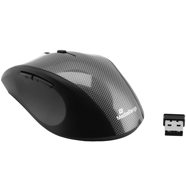 Kabellose 5-Tasten-Maus Carbon-Optik - Optischer Sensor 1000-1600 dpi, 10m Funk-Reichweite - Kompatibel mit Windows, macOS, Linux, PC & Notebook