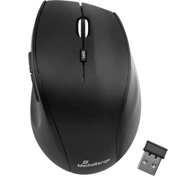 Kabellose 5-Tasten Funk-Maus - Optischer Sensor 1600 DPI, 10m Reichweite - Kompatibel mit Windows, macOS, Linux - Matt-Schwarz - CH6537