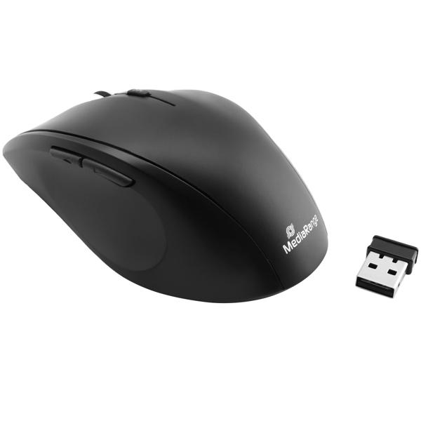 Kabellose 5-Tasten Funk-Maus - Optischer Sensor 1600 DPI, 10m Reichweite - Kompatibel mit Windows, macOS, Linux - Matt-Schwarz - CH6537