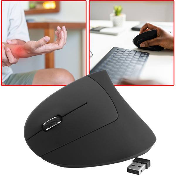 Ergonomische 6-Tasten Funkmaus für Linkshänder - Vertikal-Design - Optischer Sensor, 10m Reichweite, USB 2.0, Windows, Linux, Apple