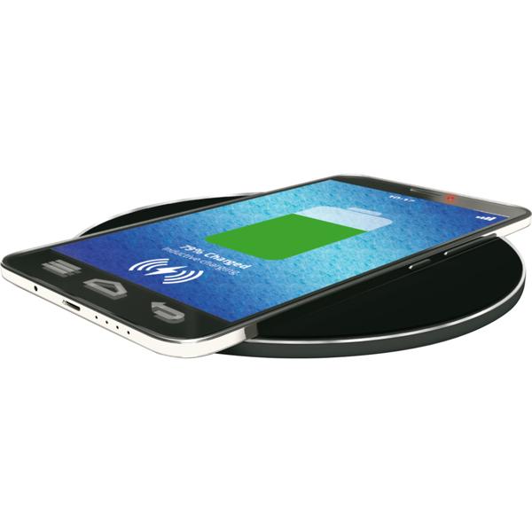 Extraflache Qi-Ladestation 15W - Induktives kabelloses Schnellladen für Qi-fähige Smartphones (auch durch 5mm Hüllen) - Ø 9,8cm schwarz - USB-C
