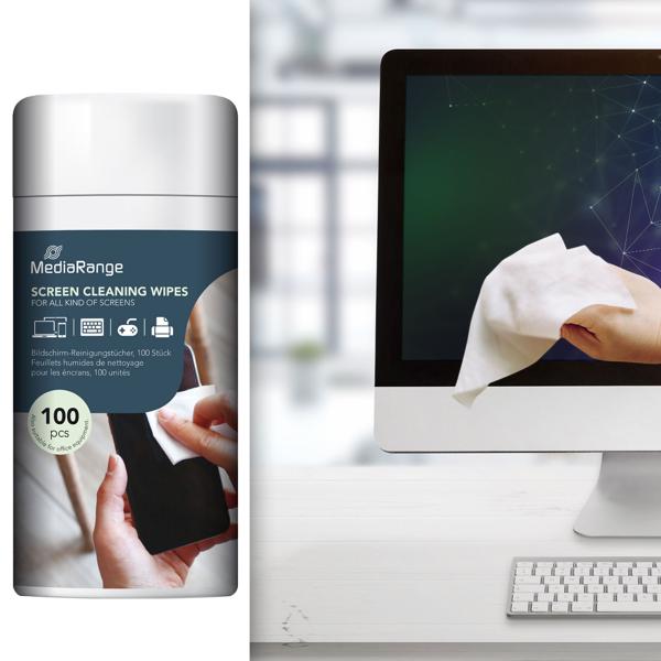 Bildschirm-Reinigungstücher 100 Stück in Spenderbox - Für Fernseher, Laptops, Smartphones, Tastaturen - Streifenfrei, Alkoholfrei, Antistatisch