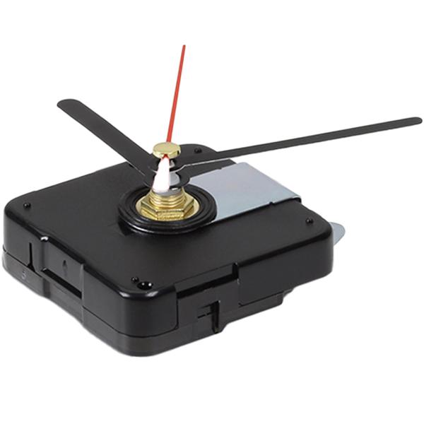 Hochwertiges Quarz-Uhrwerk, mit 3 x 3 Zeigersätzen, Zeiger schwarz / rot, mit Aufhängehaken, 55 x 55 x 15 mm