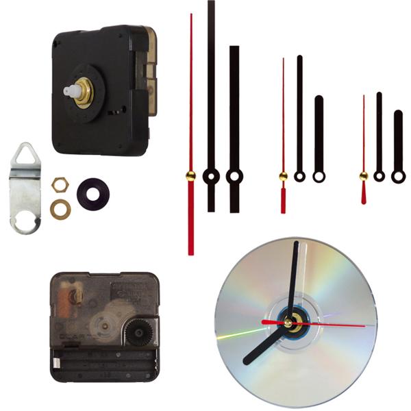 Hochwertiges Quarz-Uhrwerk, mit 3 x 3 Zeigersätzen, Zeiger schwarz / rot, mit Aufhängehaken, 55 x 55 x 15 mm