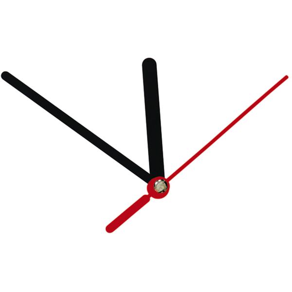 Hochwertiges Quarz-Uhrwerk, mit 3 x 3 Zeigersätzen, Zeiger schwarz / rot, mit Aufhängehaken, 55 x 55 x 15 mm