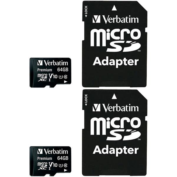 2er-Set Verbatim Premium microSDXC-Speicherkarte 64 GB - Blitzschnelle Datenübertragung für Smartphones & Kameras - 90 MB/s Lesen - Class 10 U1