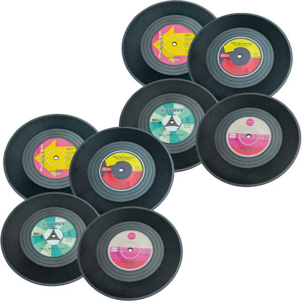 Vinyl-Untersetzer 8er-Set - Schallplatten-Optik ø 11 cm - Tischsets für Cocktails Party Bar - Retro-Charme Glas-Untersetzer Schutz für Tische