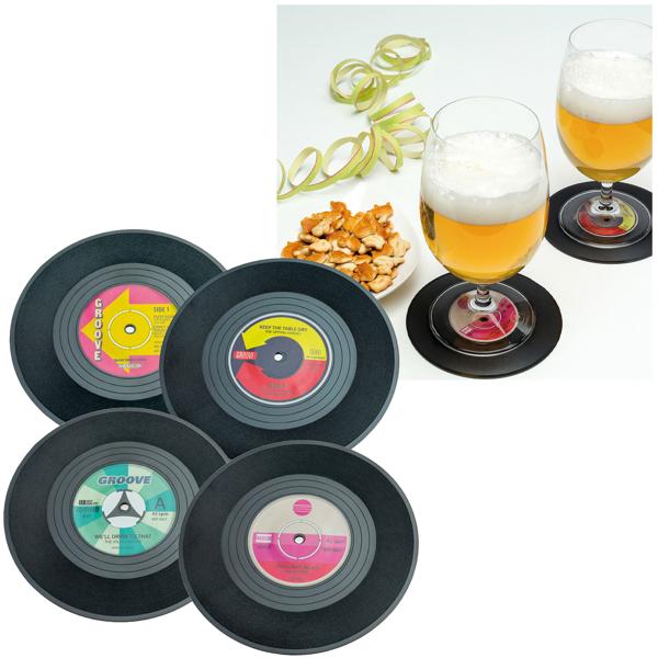 Vinyl-Untersetzer 8er-Set - Schallplatten-Optik ø 11 cm - Tischsets für Cocktails Party Bar - Retro-Charme Glas-Untersetzer Schutz für Tische
