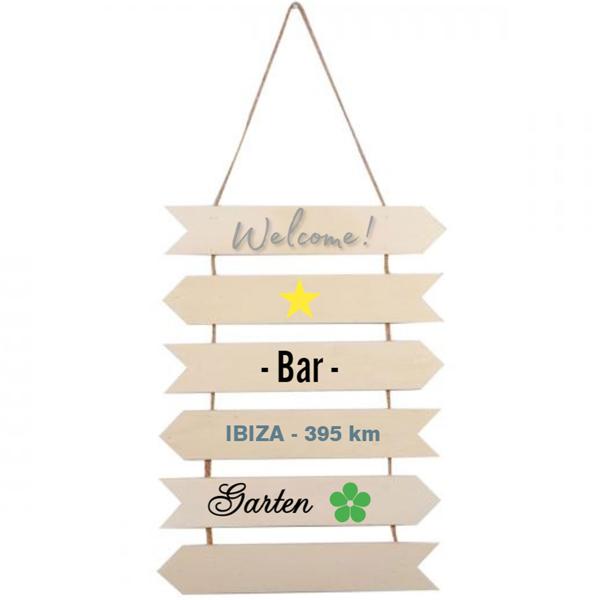 2er-Set Hängende Holz-Pfeile - Individuell Beschriftbar & Bemalbar - Deko für Haus Garten Party - Braun, 29x40cm - Rustikaler Chic als Wegweiser & Geschenk
