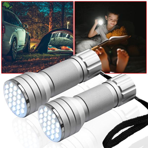 2er-Set Hochwertige LED-Taschenlampe mit Aluminium-Gehäuse und 21 LEDs, Helle Strahlkraft und lange Lebensdauer, Zuhause, Camping, Outdoor