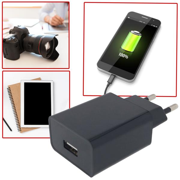 USB-A-Ladegerät 10W schwarz - Schnelles Aufladen für Smartphones Tablets Kameras - Kompaktes Netzteil 100-240V / 5V DC - Mobil Zuhause Büro
