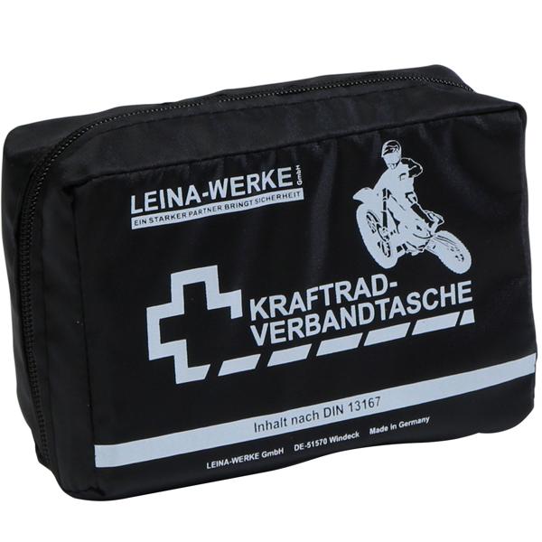 Motorrad-Verbandtasche - DIN 13167 Inhalt - Schwarz, klein & handlich - Wasserabweisend, Klettverschluss - Notfall-Zubehör 150x50x100mm