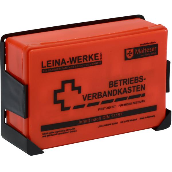 Betriebsverbandkasten klein orange - bruchsicher, Gummidichtung, 30-tlg. Pflasterset, sterile Verbandpäckchen - DIN 13157, 25.5x16.6x8cm