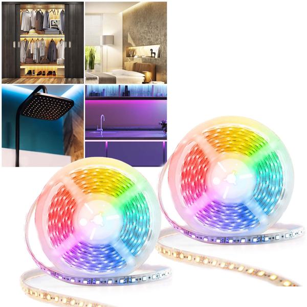 2er-Set Smart LED Lichtband 5 m mit App-Steuerung, warmweiss/kaltweiss/RGB, dimmbar, flexibles & selbstklebendes Design, ideal für stilvolle Beleuchtung