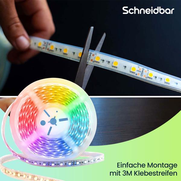 2er-Set Smart LED Lichtband 5 m mit App-Steuerung, warmweiss/kaltweiss/RGB, dimmbar, flexibles & selbstklebendes Design, ideal für stilvolle Beleuchtung