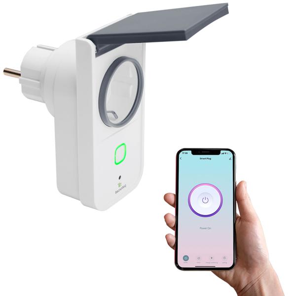 Smarte WLAN Outdoor Steckdose IP44 - Wetterfeste Aussensteckdose mit Stromzähler, App & Timer - Kompatibel mit Alexa & Google Home für Ihren Garten