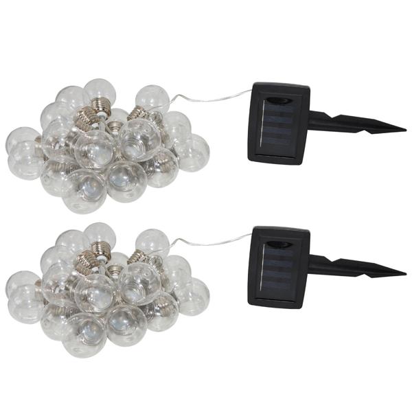 2er-Set LED-Lichterkette mit 20 Glühbirnen-LEDs - Solarbetrieben für Gartenfeste & Balkondeko - 3,8m warmweiss, Dämmerungs-Sensor, IP44