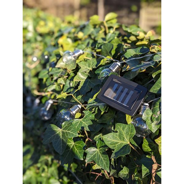 2er-Set LED-Lichterkette mit 20 Glühbirnen-LEDs - Solarbetrieben für Gartenfeste & Balkondeko - 3,8m warmweiss, Dämmerungs-Sensor, IP44