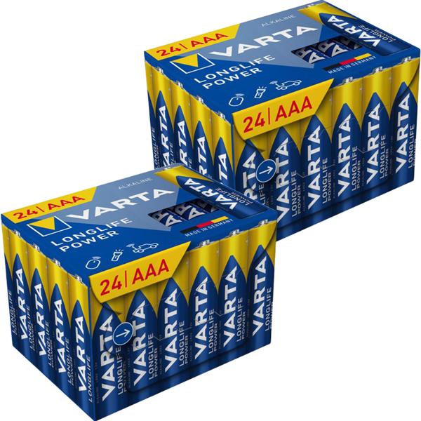 VARTA Longlife Power AAA/Micro Alkaline-Batterien - 2x 24er-Pack für Dauereinsatz - 1,5 Volt LR03 - Ideal für Fernbedienungen, Lampen & Spielzeuge