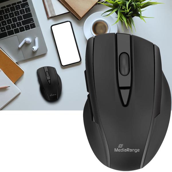 Ergonomische Bluetooth-Maus in Schwarz mit 5 Tasten, präzisem optischem Sensor & Scrollrad – kabellos, leise & ideal für Büro, Homeoffice & Gaming