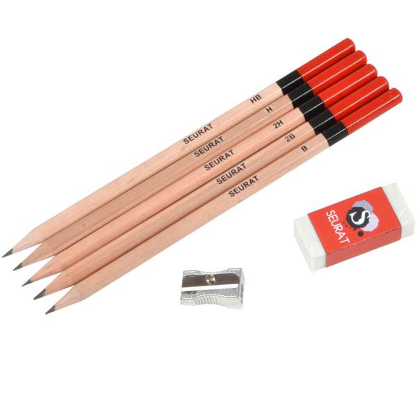 Bleistift-Set - 5 Härtegrade (2B, B, HB, H, 2H) - Ideal zum Zeichnen, Skizzieren & Konturieren - Inkl. Spitzer & Radiergummi für Schule, Uni, Büro & Kunstkurse